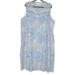 Pink K Nightgown Robe Women‎ XL Blue Floral Paisley Sleeveless House Coat
